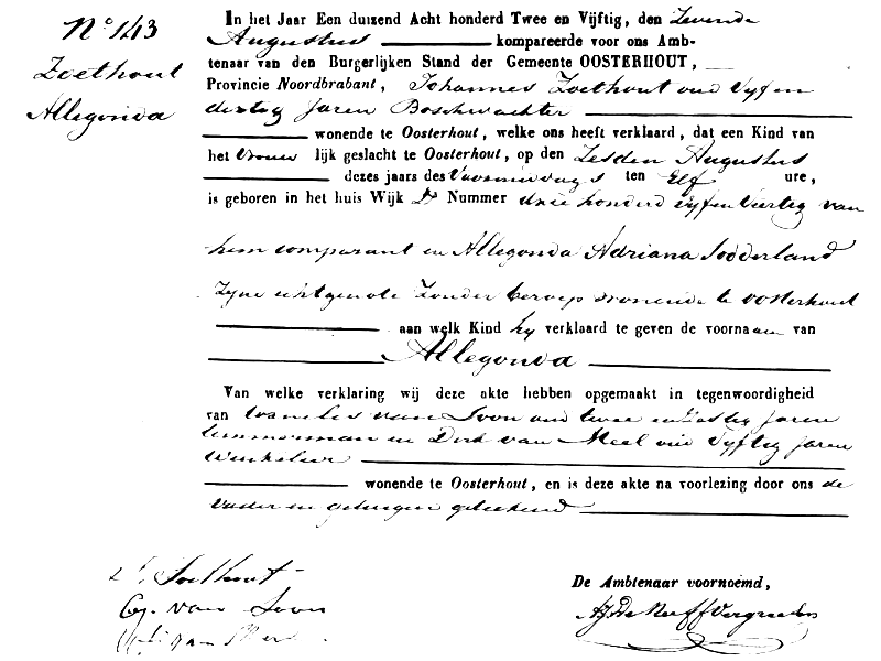 18520806 geb akte 143 Allegonde dv J Zoethout - AA Sodderland